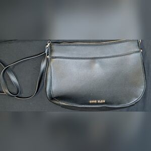Anne Klein Black Pebbled Leather Messenger Crossbody